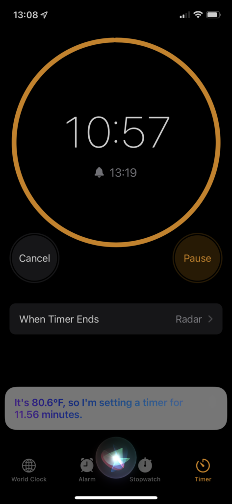 Screenshot of the timer created by the Shortcut.